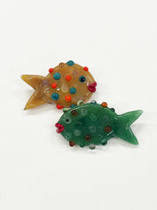 Glass Puffer Fish Brooch - Camel