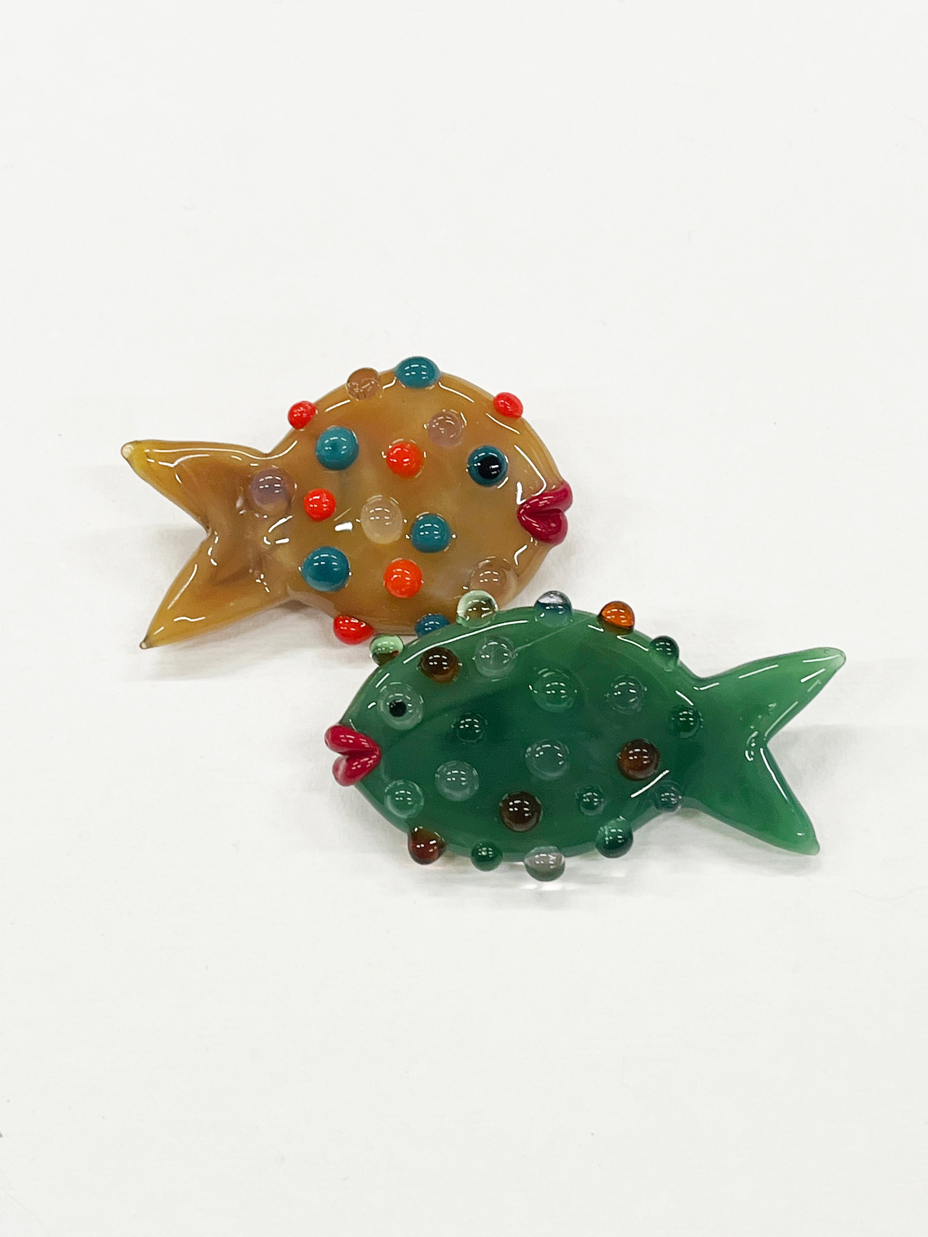 Glass Puffer Fish Brooch - Camel