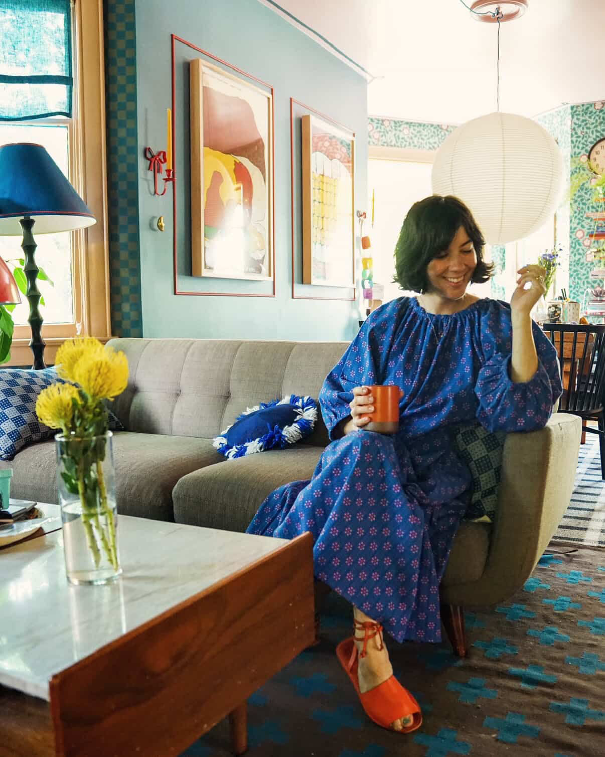 Nikki Chasin x The House That Lars Built Ballad Dress in Cobalt Karin Floral, view 5