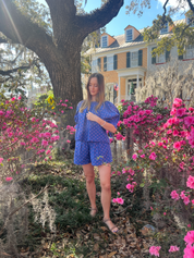 Nikki Chasin x The House That Lars Built Juli Puff Sleeve Top in Cobalt Karin Floral