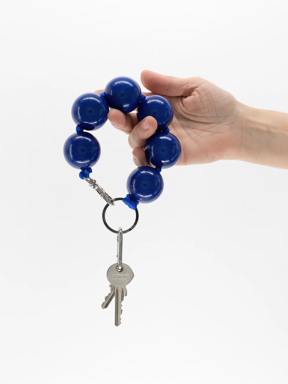 Ina Seifart XL keyholder in Blue — 35mm wooden beads with a metal key ring