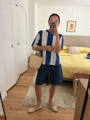 Salma Striped Short Sleeve T - White/Cobalt