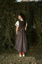 Sleeveless Baroness  Dress - Black Cotton Linen