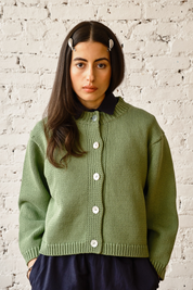 Shiloh Cotton Cardigan - Grasshopper