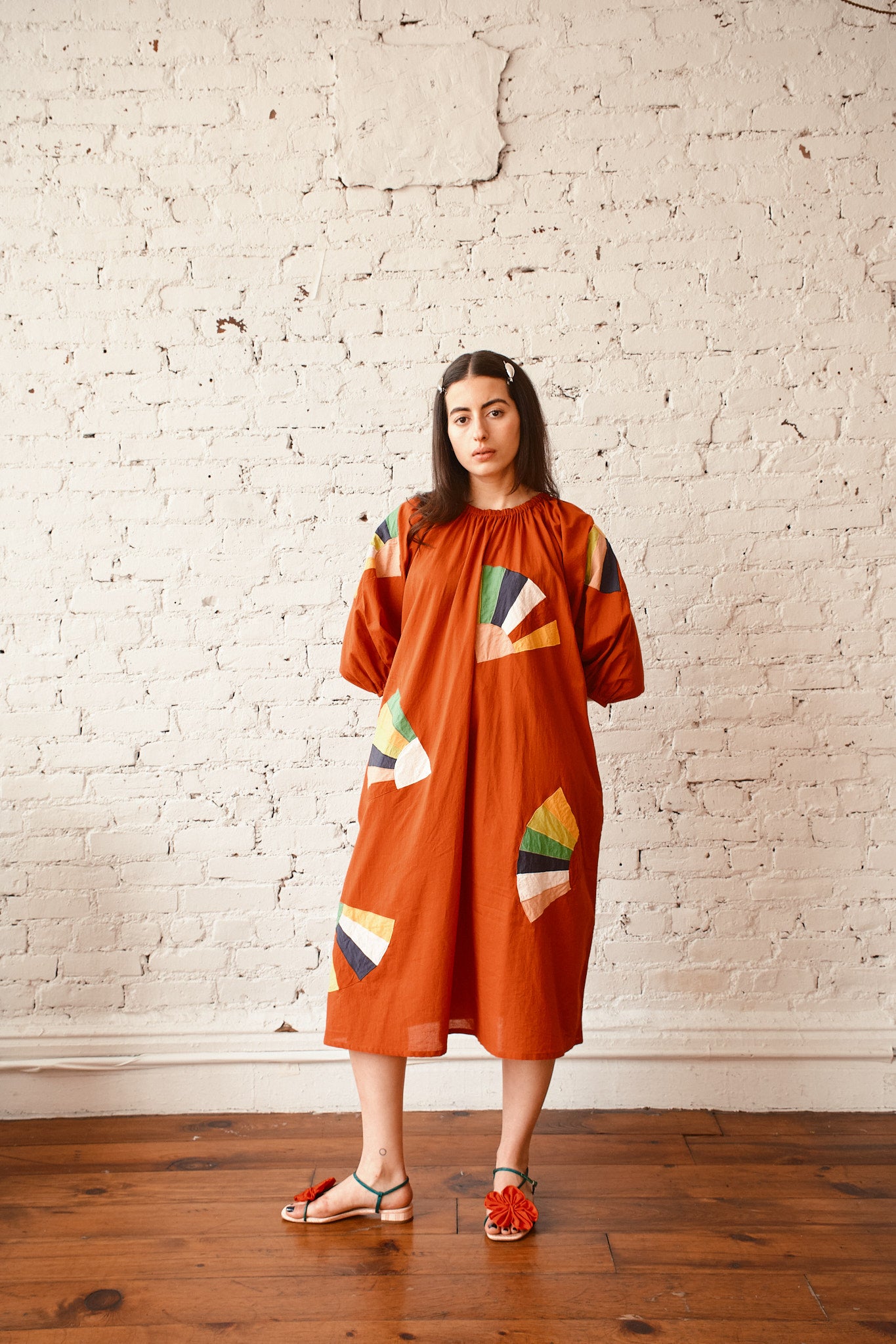 Ballad Dress - Red Fan Patch Cotton, view 5