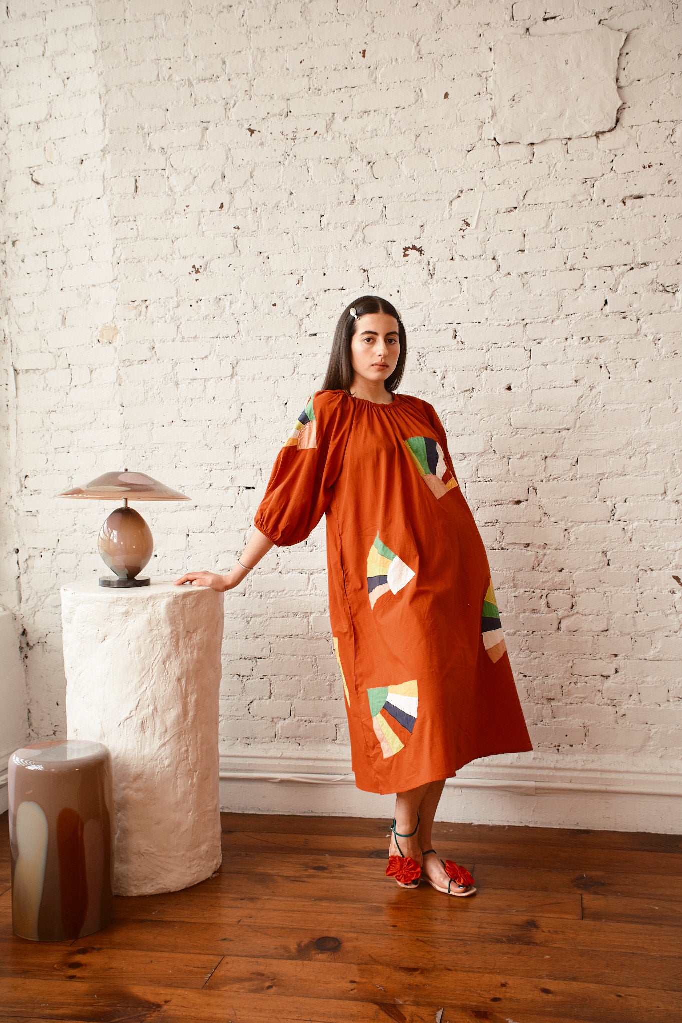 tent dress 90s Abstract Midi length Heidi Dress Swingy Pleated