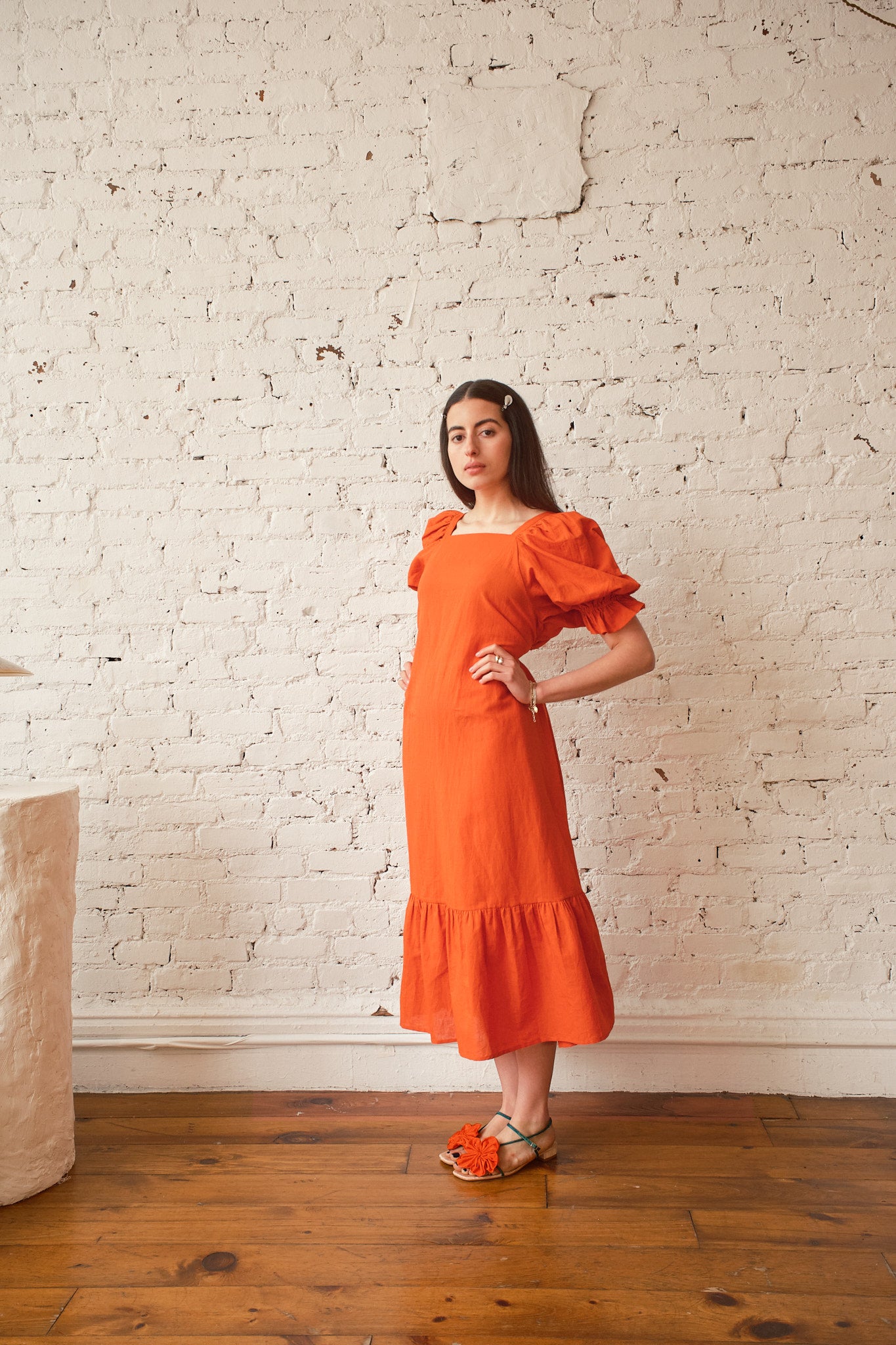 Zoom Dress Linen/Cotton- Persimmon