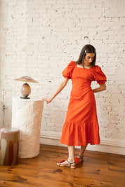 Zoom Dress Linen/Cotton- Persimmon