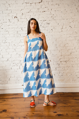 Menina Dress Cotton/Linen - Houndstooth Marine