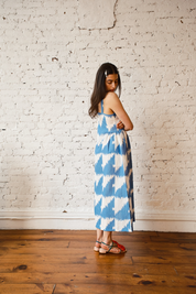 Menina Dress Cotton/Linen - Houndstooth Marine