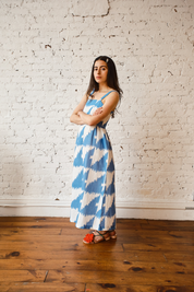 Menina Dress Cotton/Linen - Houndstooth Marine