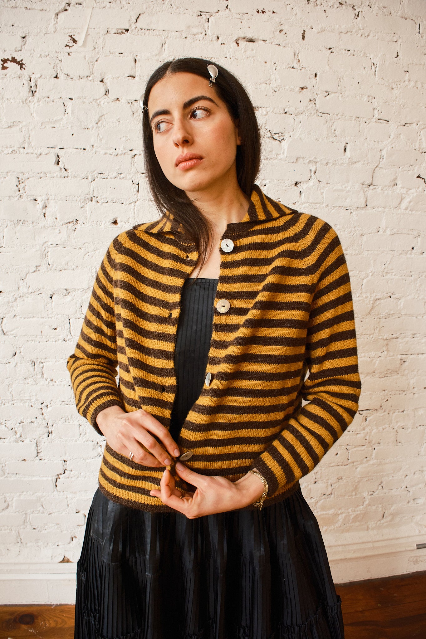 Sutton Cardigan - Mustard/Chocolate