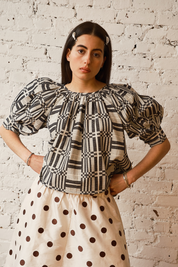 Nikki Chasin x The House That Lars Built Juli Puff Sleeve Top in Licorice Astrid Weave