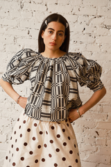Nikki Chasin x The House That Lars Built Juli Puff Sleeve Top in Licorice Astrid Weave