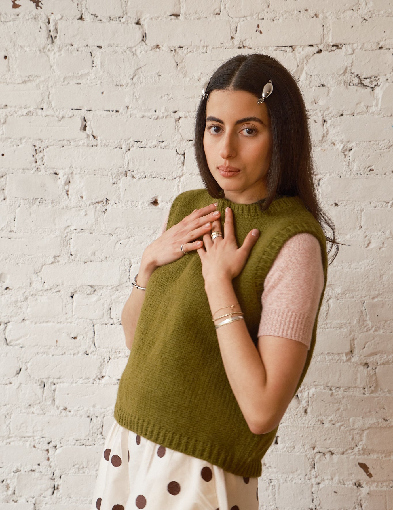 Sabine Alpaca Sweater Vest - Chartreuse, view 2