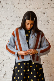 Sheba Striped Cardigan Sweater - Powder/Cinnamon