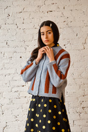 Sheba Striped Cardigan Sweater - Powder/Cinnamon