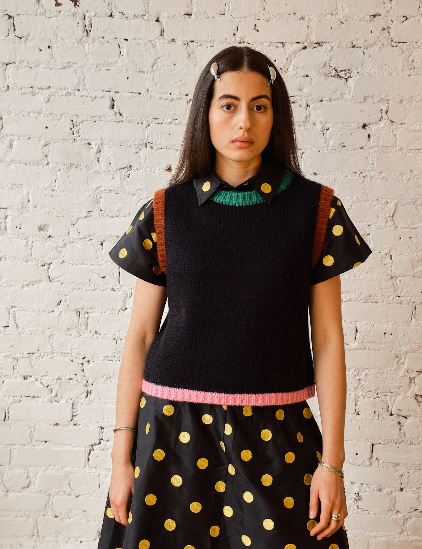 Sabine Alpaca Sweater Vest - Black Colorblock, view 3