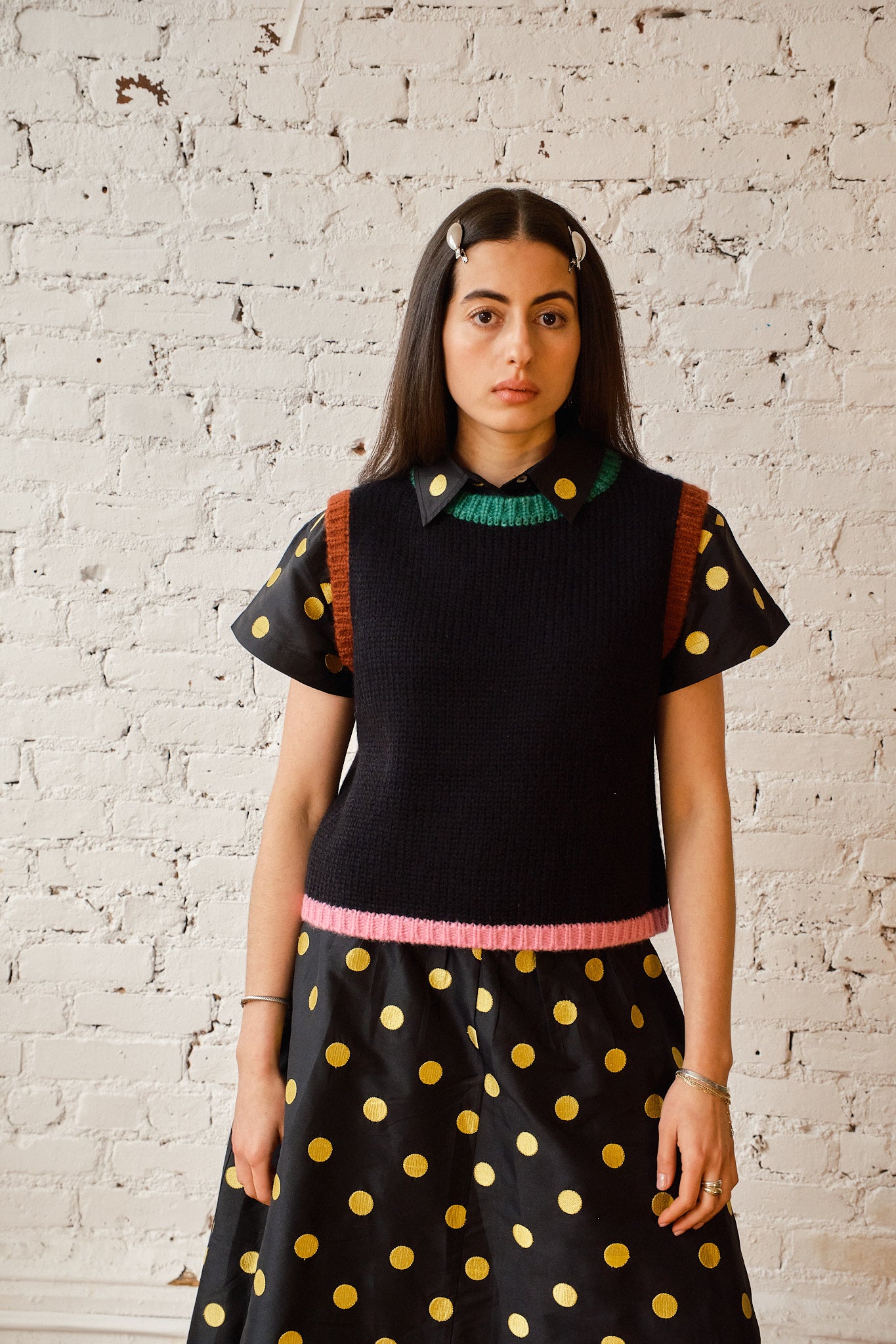 Sabine Alpaca Sweater Vest - Black Colorblock