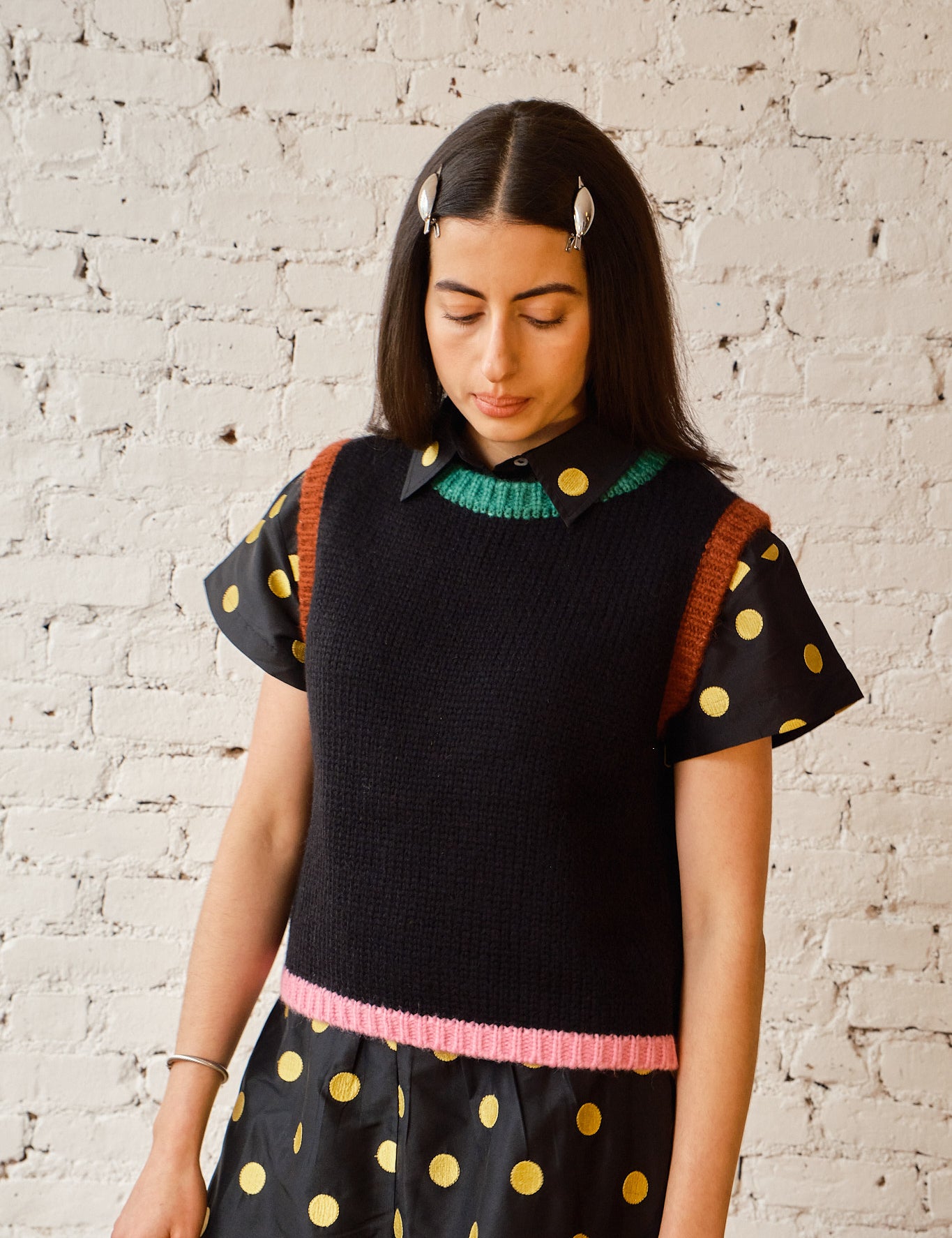 Sabine Alpaca Sweater Vest - Black Colorblock, view 4