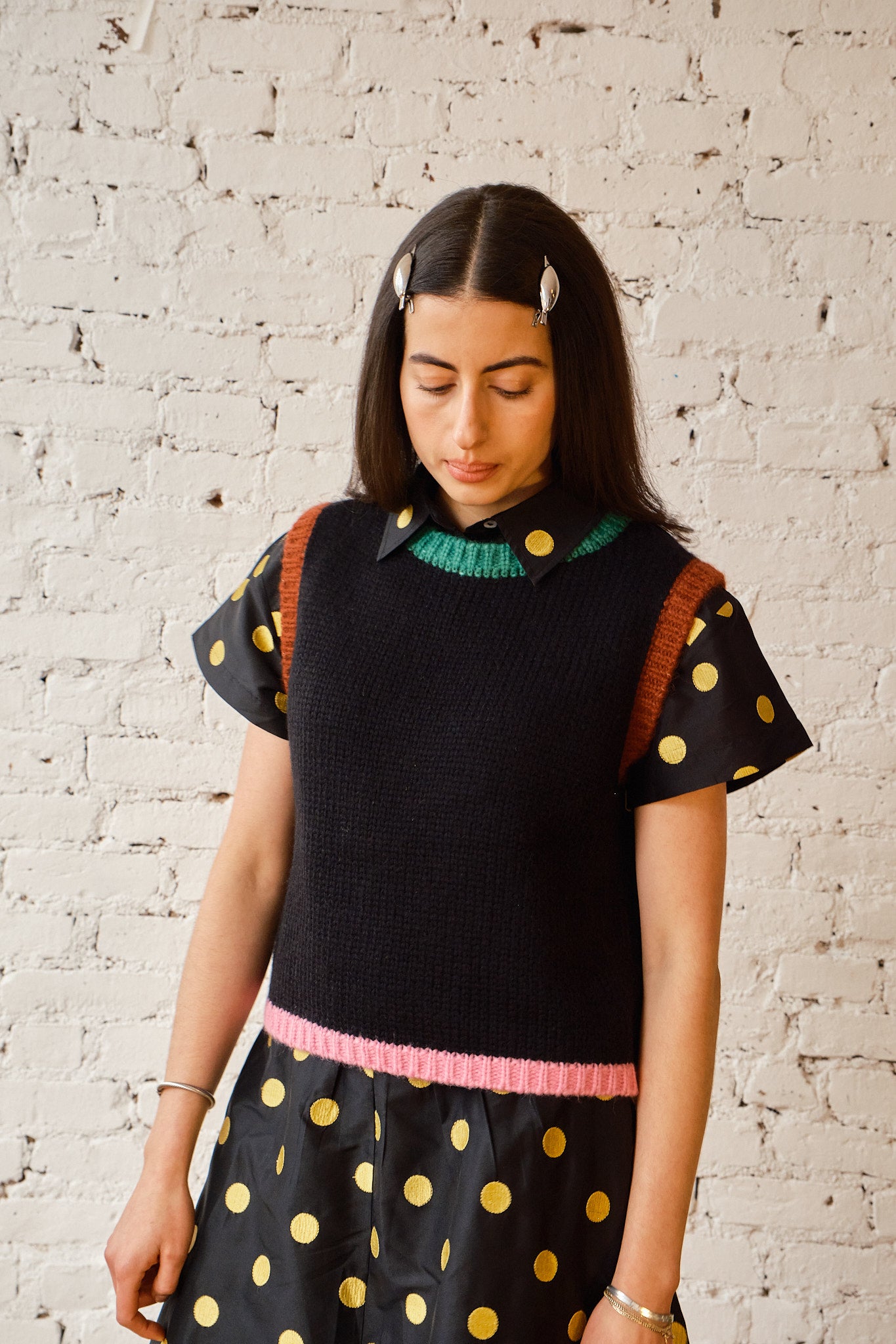 Sabine Alpaca Sweater Vest - Black Colorblock
