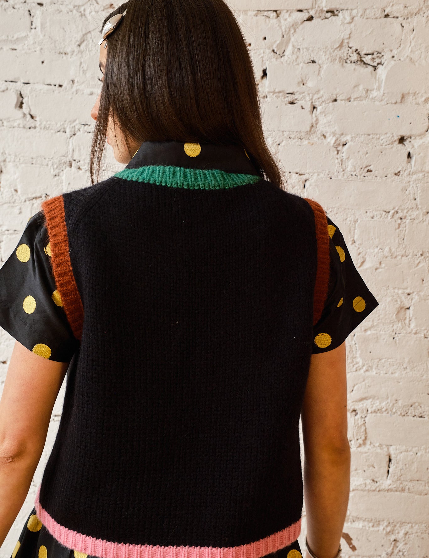 Sabine Alpaca Sweater Vest - Black Colorblock, view 2
