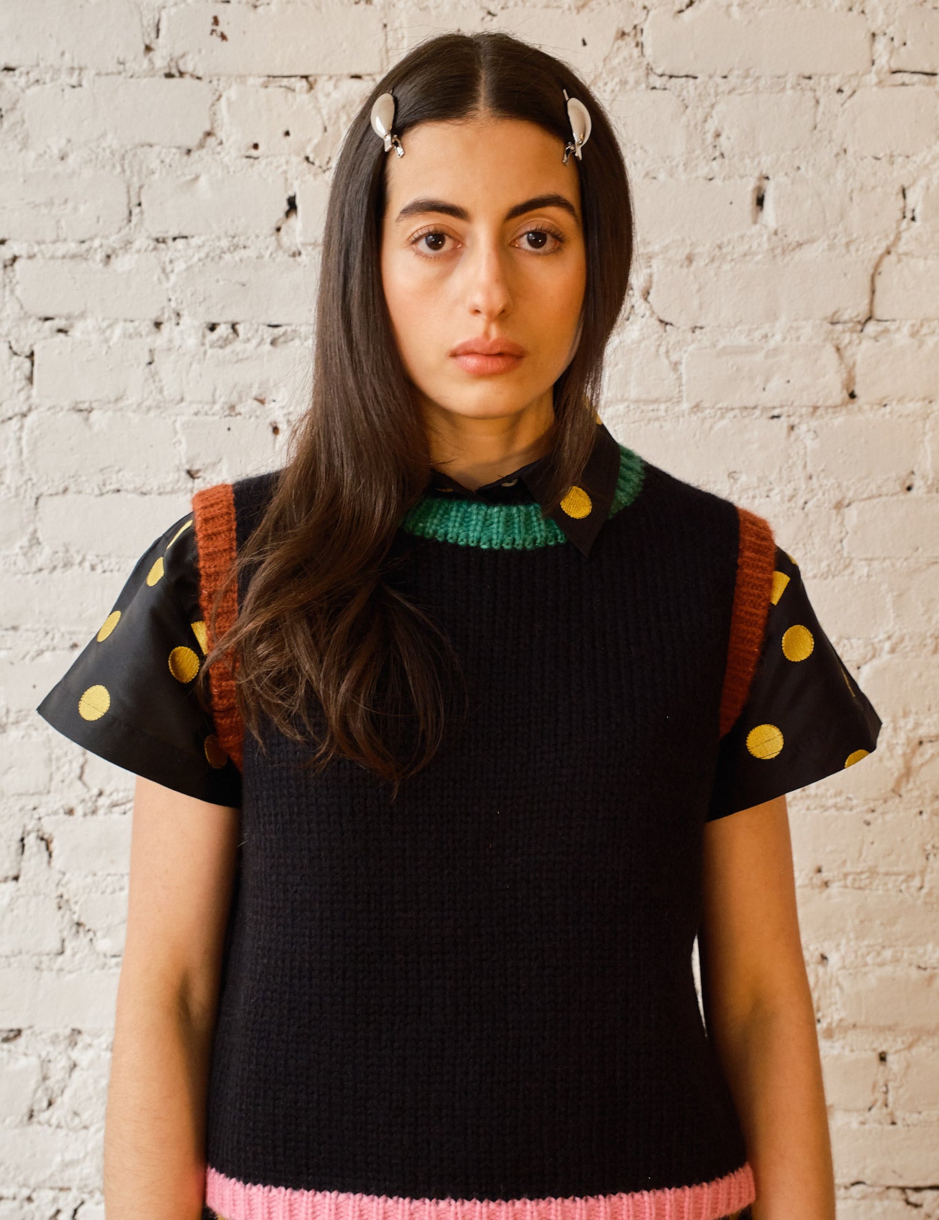 Sabine Alpaca Sweater Vest - Black Colorblock