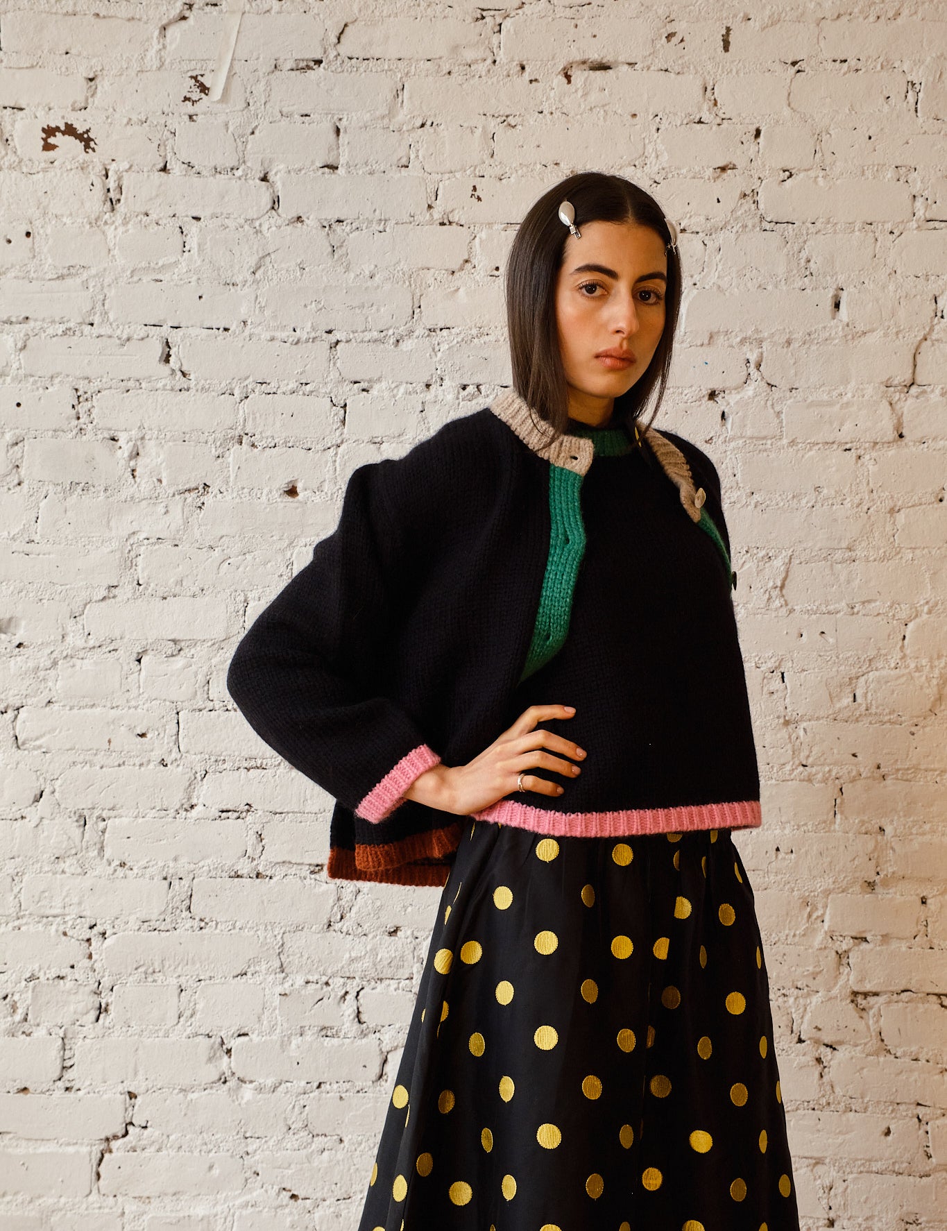 Sheba Cardigan Sweater - Black Colorblock