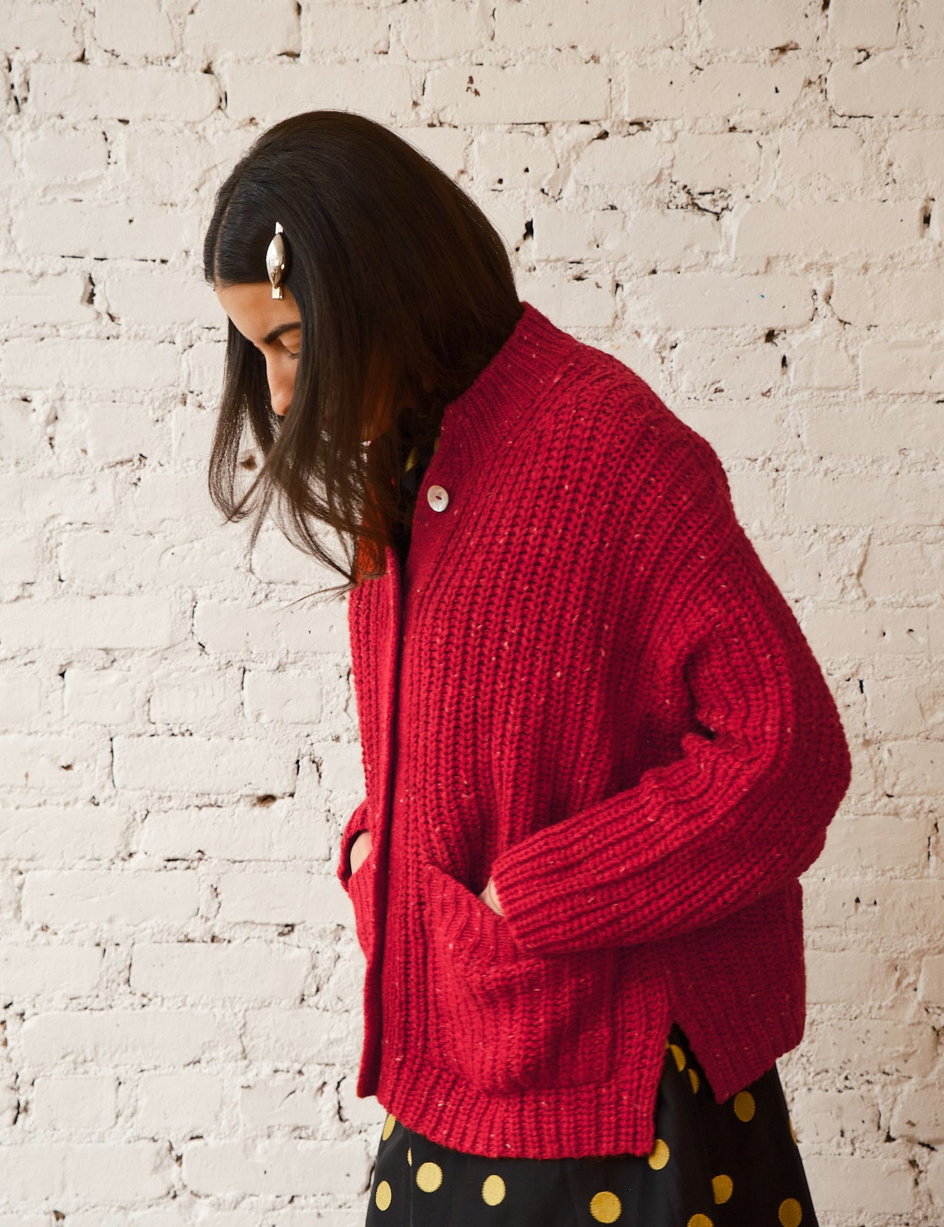 Sybil Tweed Cardigan - Garnet, view 4
