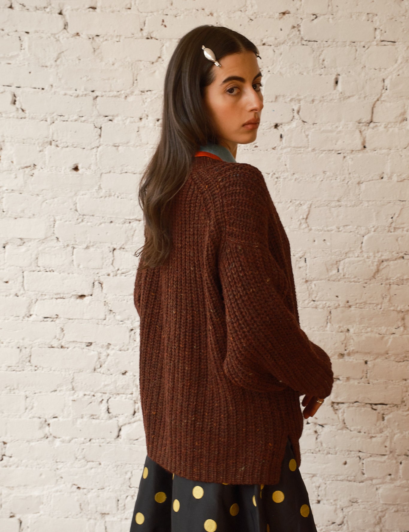Sybil Tweed Cardigan - Chocolate, view 5