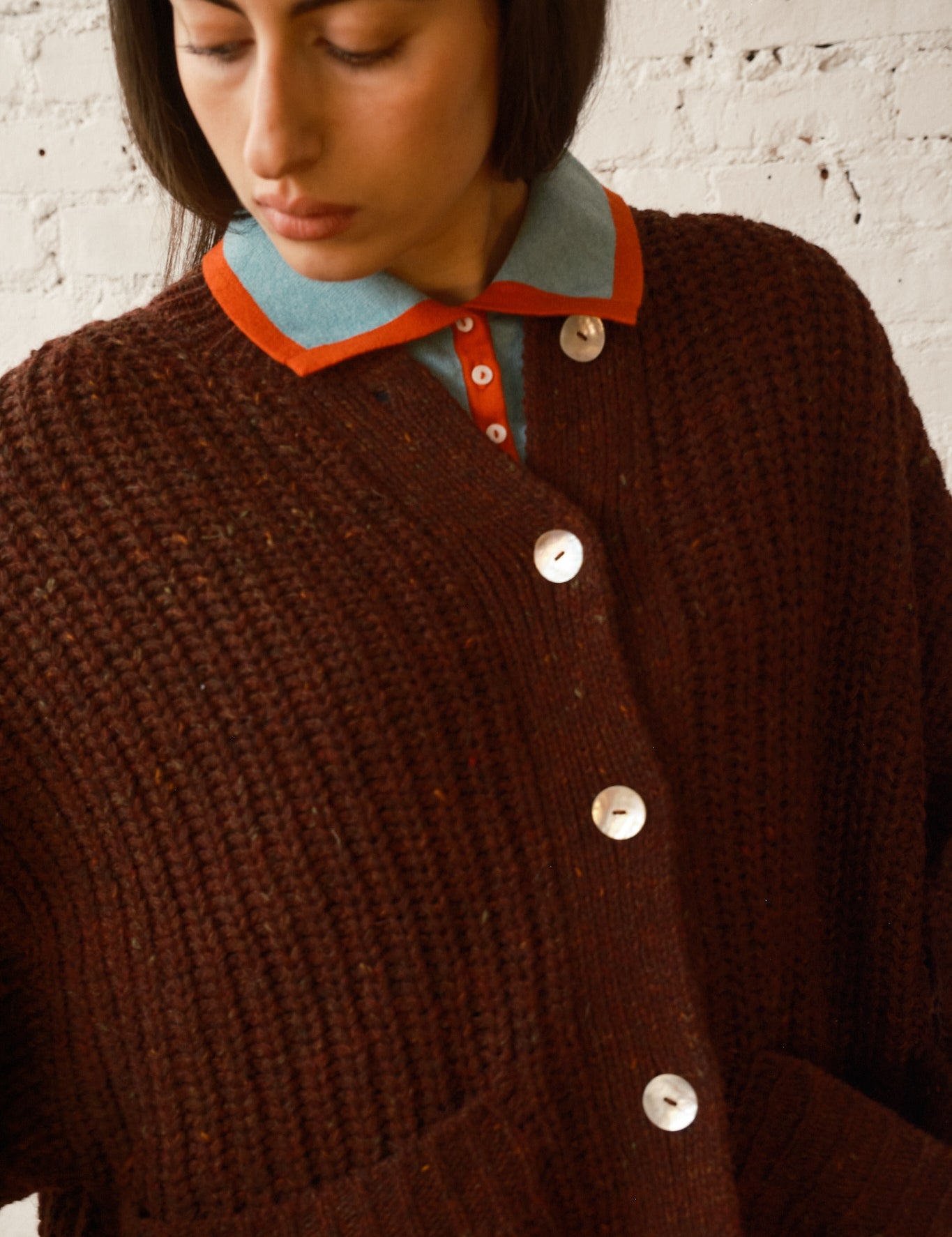 Sybil Tweed Cardigan - Chocolate, view 4