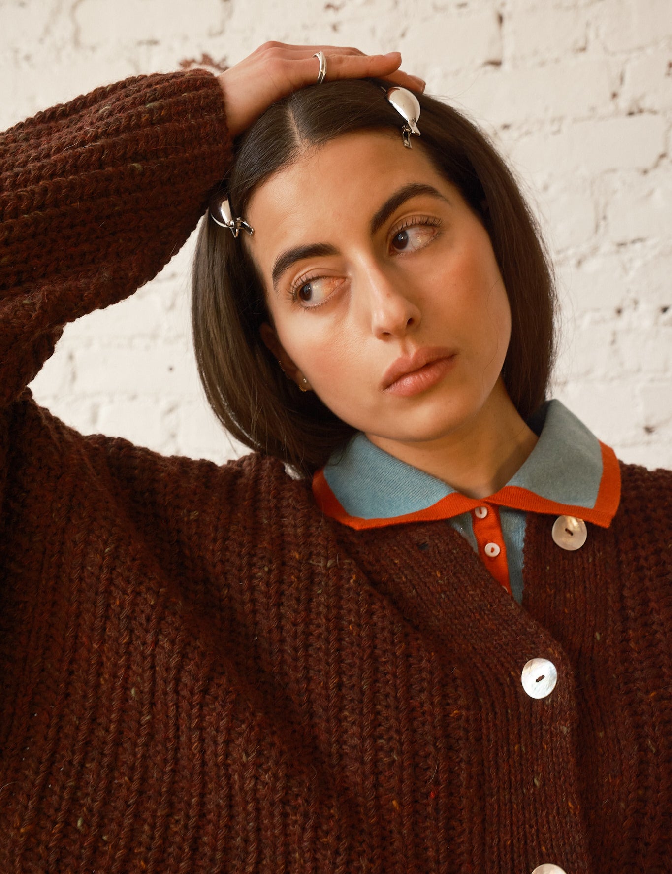 Sybil Tweed Cardigan - Chocolate, view 3