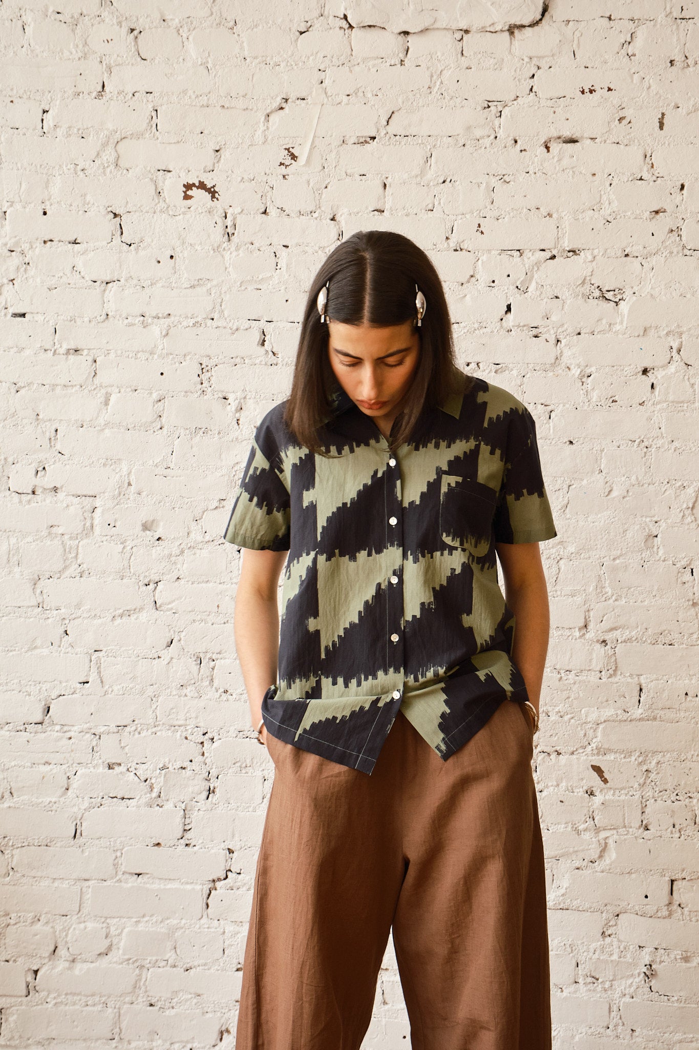 Dylan Shirt Cotton/Silk- Houndstooth Green