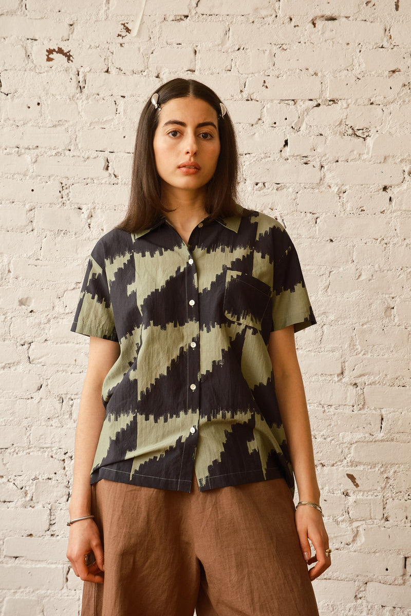 Dylan Shirt Cotton/Silk - Houndstooth Green