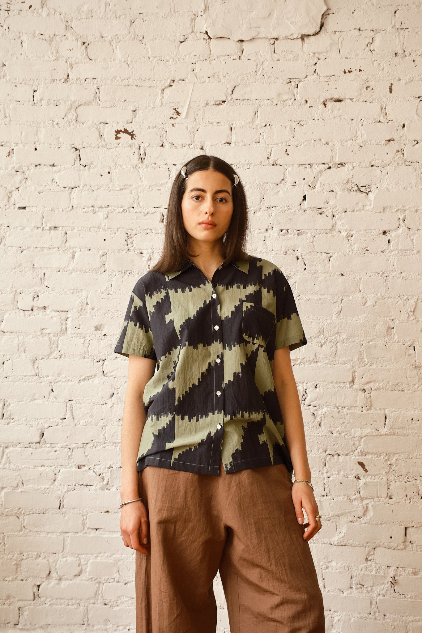 Dylan Shirt Cotton/Silk- Houndstooth Green