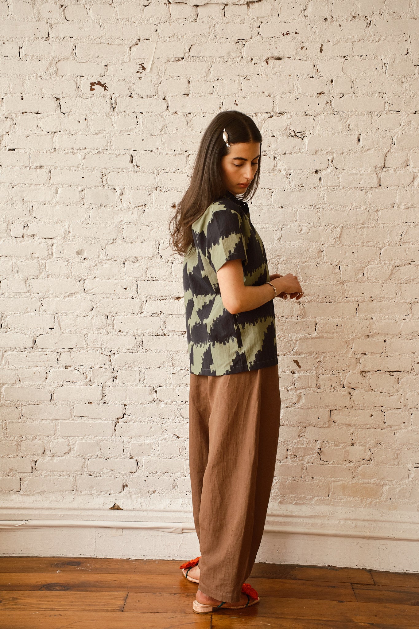 Dylan Shirt Cotton/Silk- Houndstooth Green