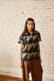 Dylan Shirt Cotton/Silk- Houndstooth Green