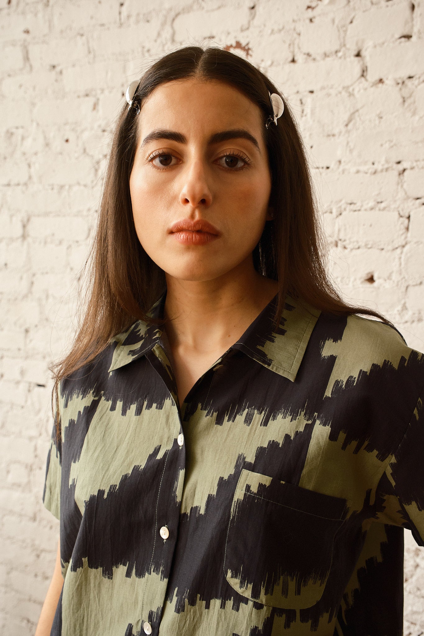 Dylan Shirt Cotton/Silk- Houndstooth Green