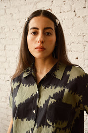 Dylan Shirt Cotton/Silk- Houndstooth Green