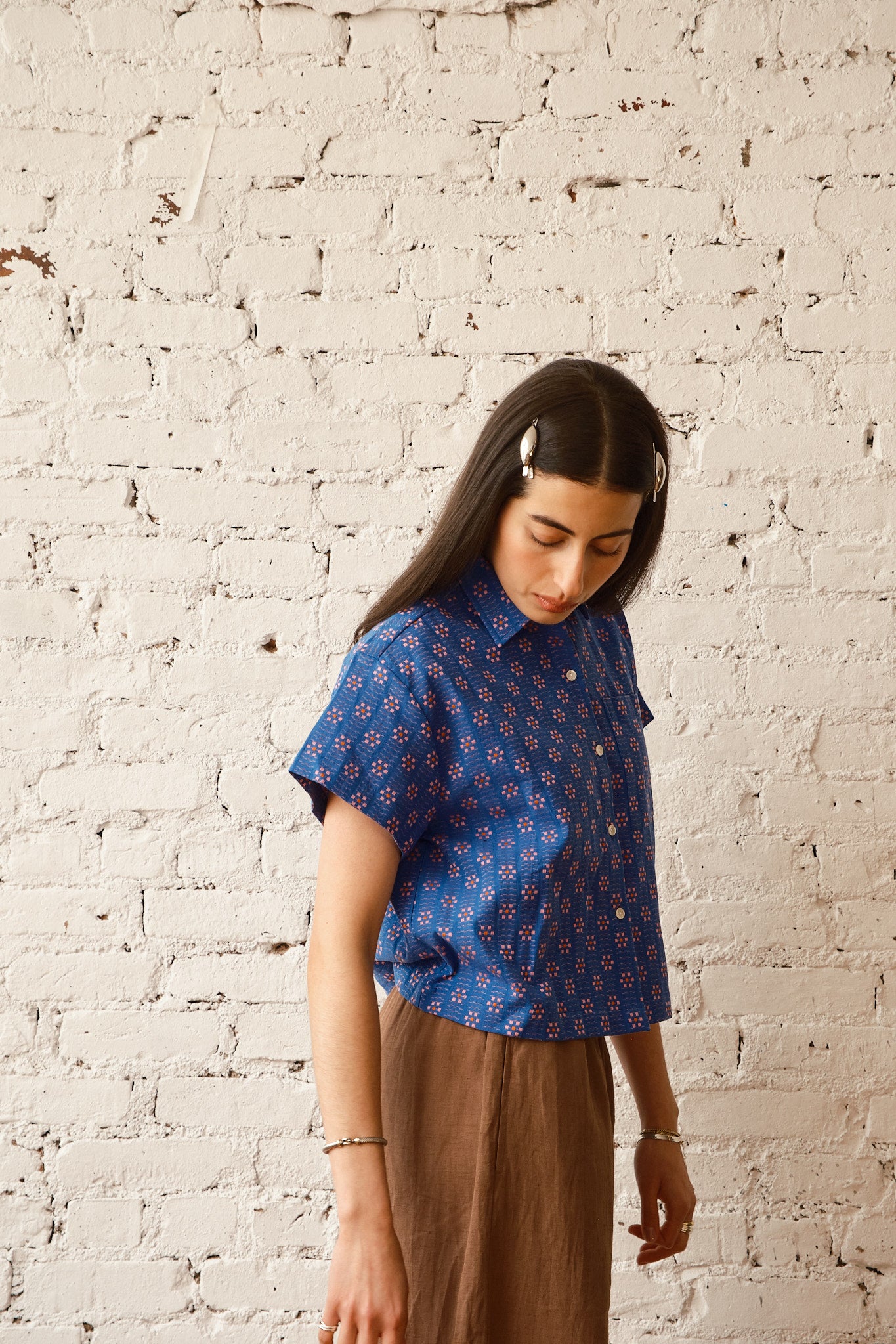 Nikki Chasin x The House That Lars Built Corso Button Down in Cobalt Karin Floral, view 5