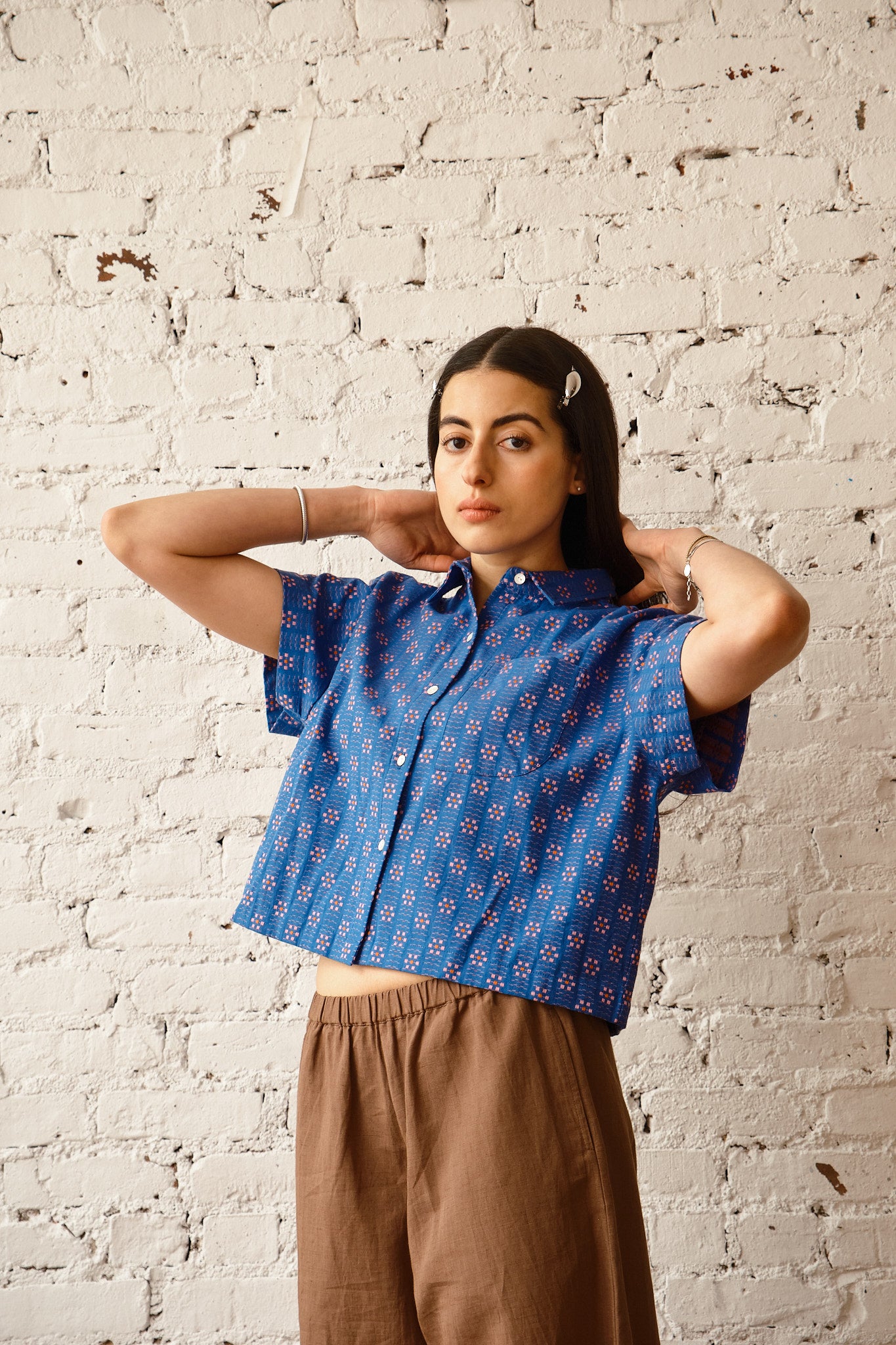 Nikki Chasin x The House That Lars Built Corso Button Down in Cobalt Karin Floral