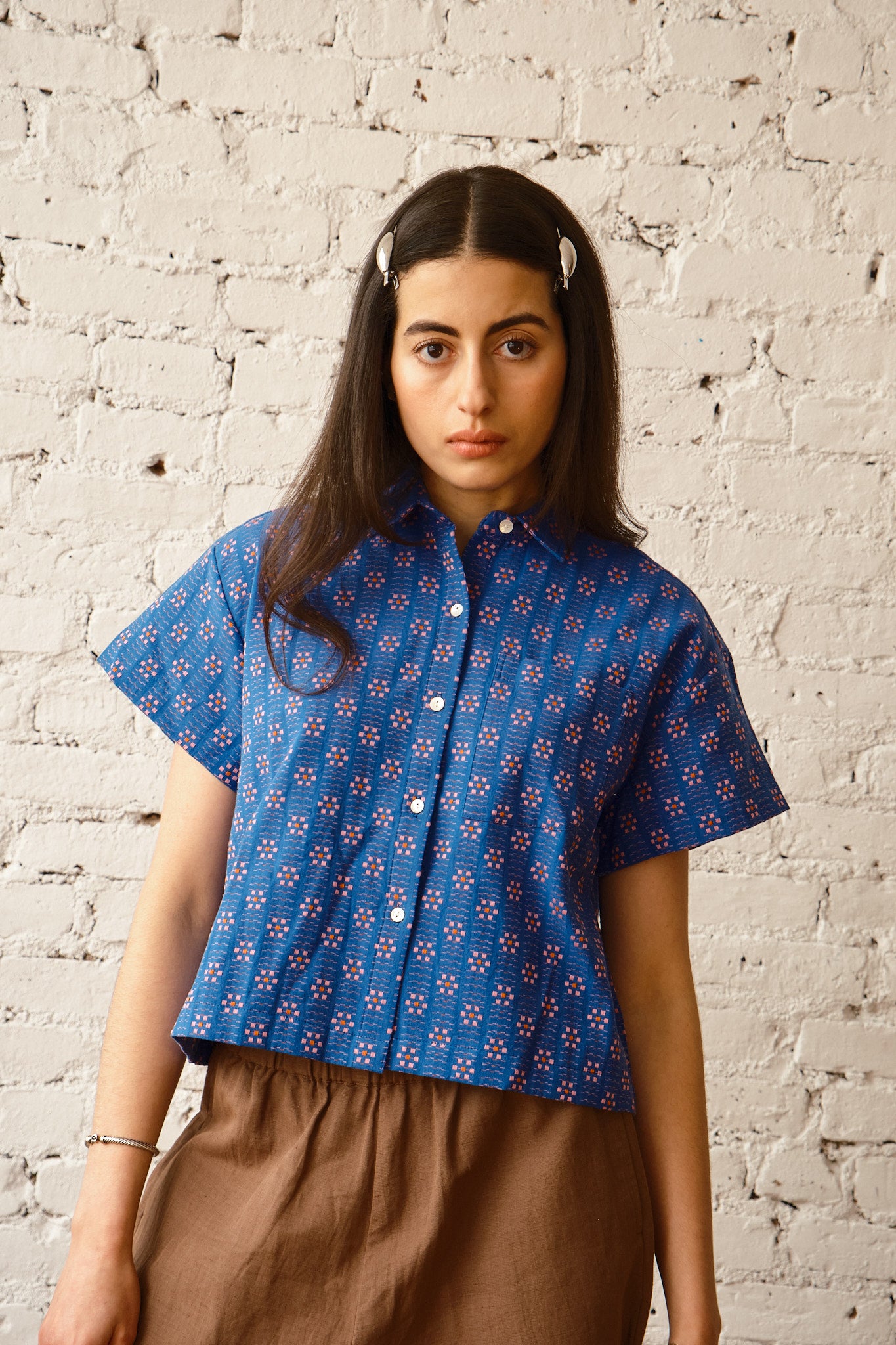 Nikki Chasin x The House That Lars Built Corso Button Down in Cobalt Karin Floral