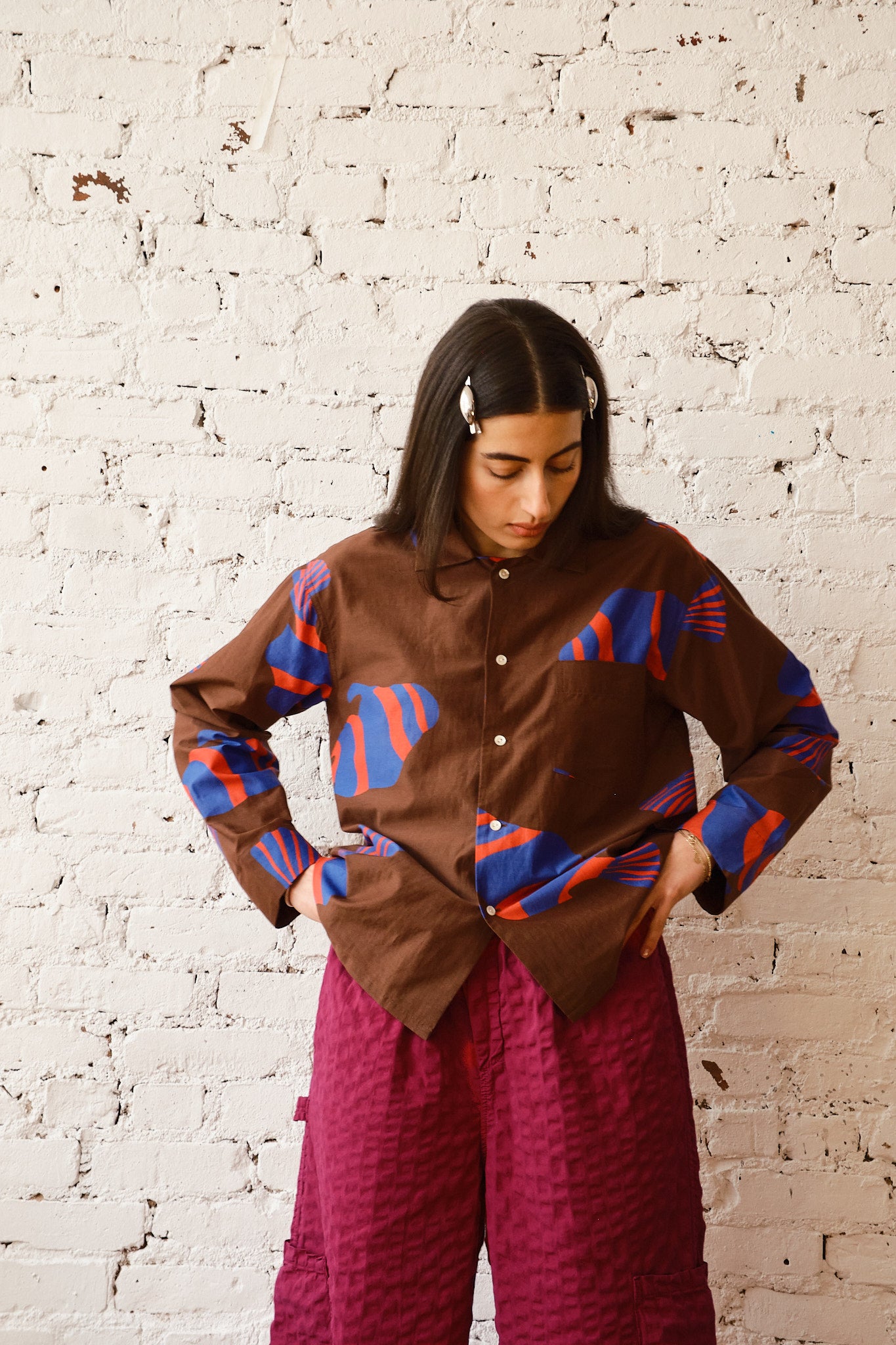 Homer Buttondown Cotton/Silk - Chocolate Fish