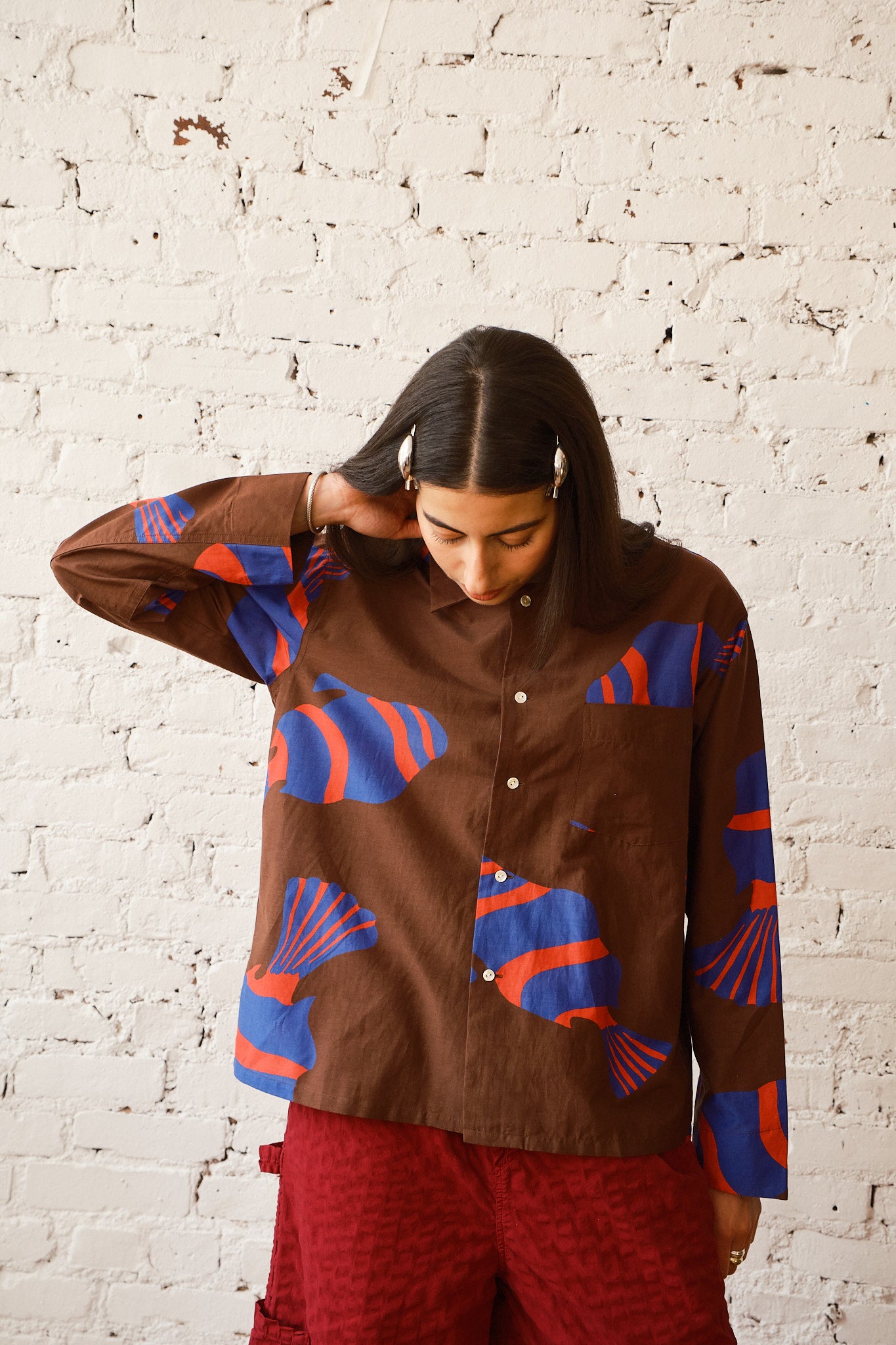 Homer Buttondown Cotton/Silk - Chocolate Fish