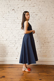 Sleeveless Baroness Cotton/Linen Dress - Midnight