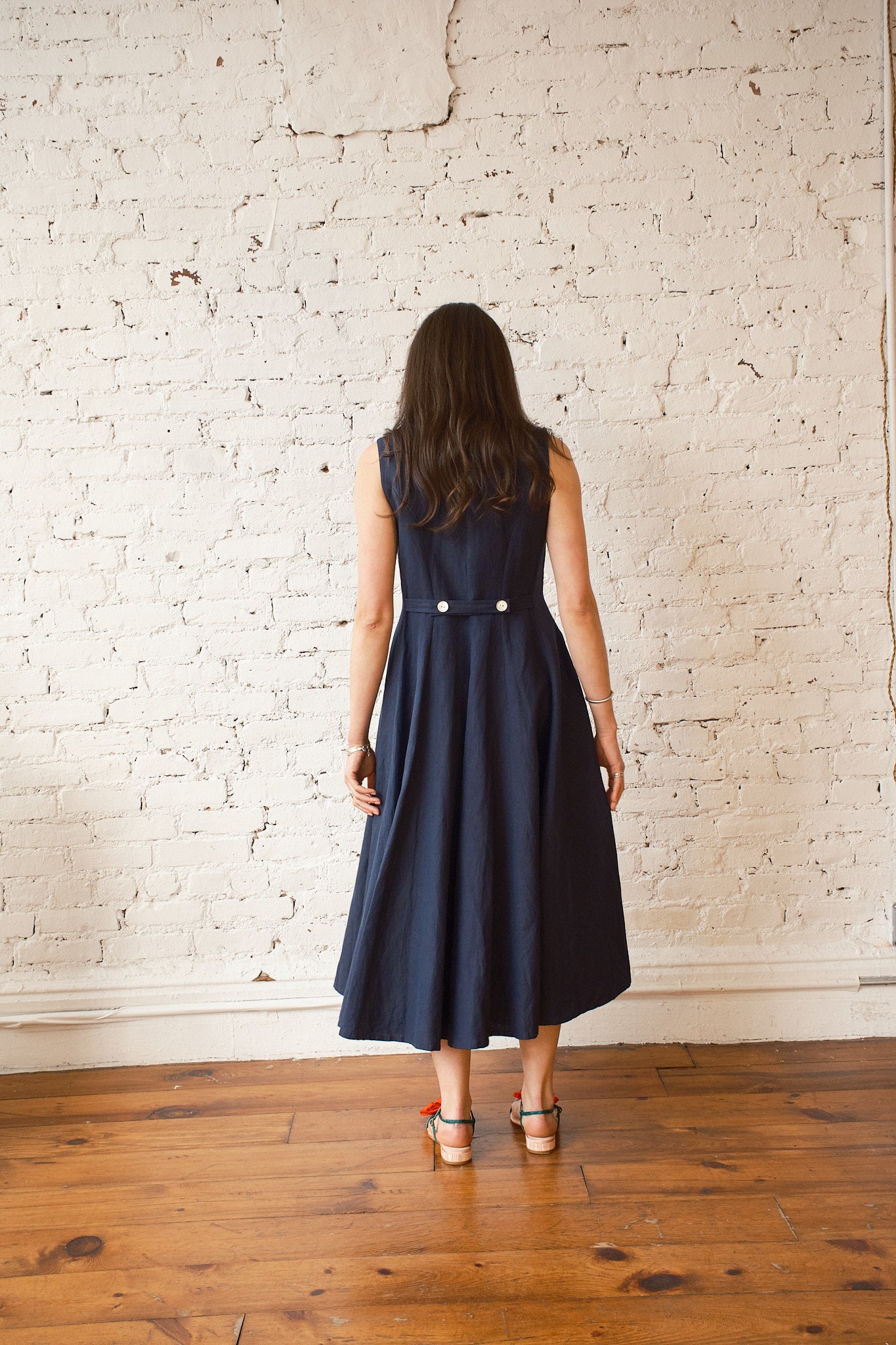Sleeveless Baroness Cotton/Linen Dress - Midnight