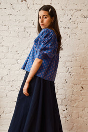 Nikki Chasin x The House That Lars Built Juli Puff Sleeve Top in Cobalt Karin Floral