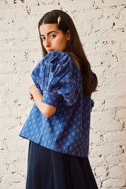 Nikki Chasin x The House That Lars Built Juli Puff Sleeve Top in Cobalt Karin Floral