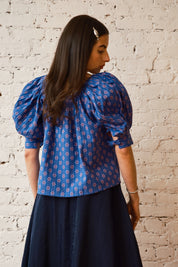 Nikki Chasin x The House That Lars Built Juli Puff Sleeve Top in Cobalt Karin Floral