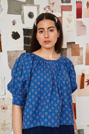 Nikki Chasin x The House That Lars Built Juli Puff Sleeve Top in Cobalt Karin Floral